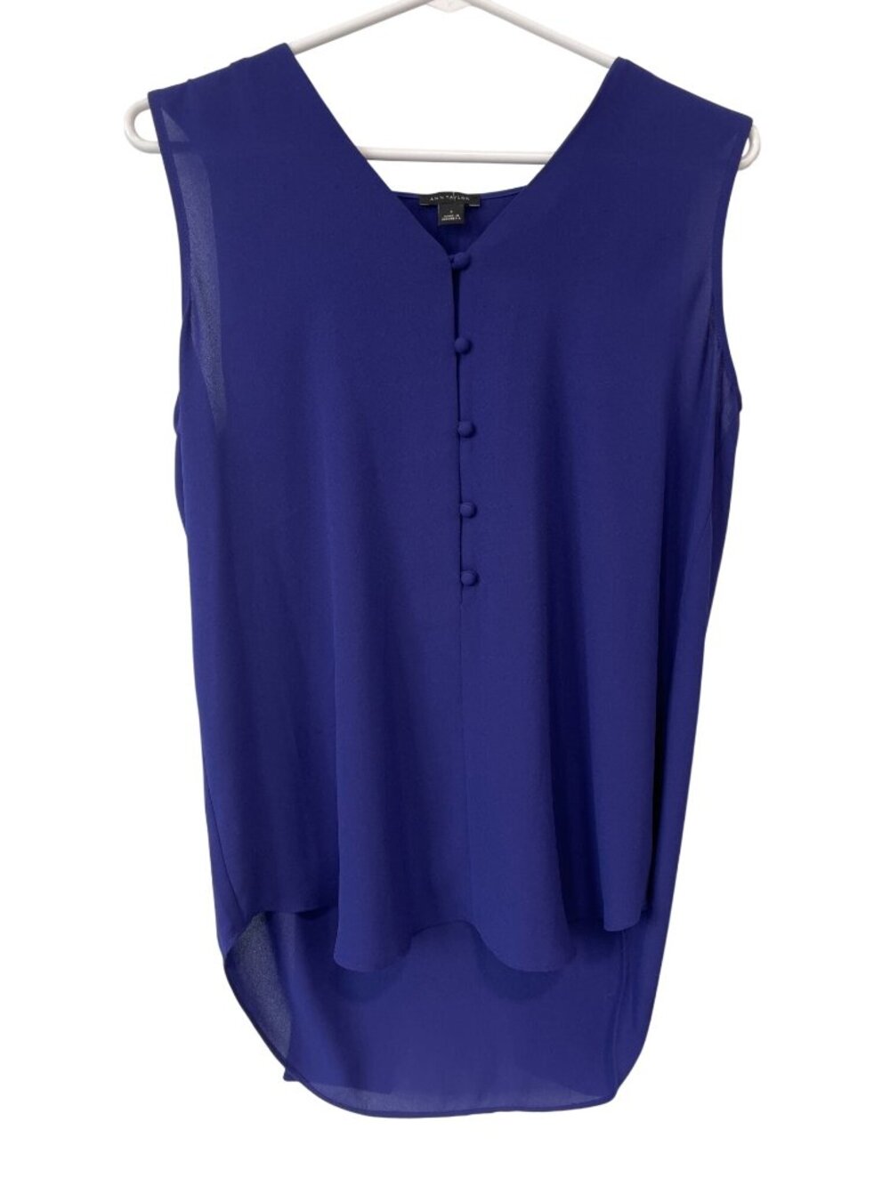 Ann Taylor Top Small Button Front Sleeveless Button Front High Low Royal Blue